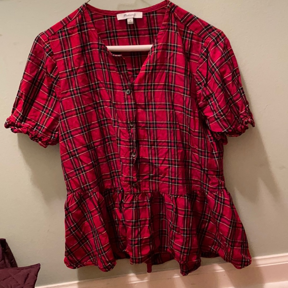 Madewell long peplum top w/ ruffle details. Size S